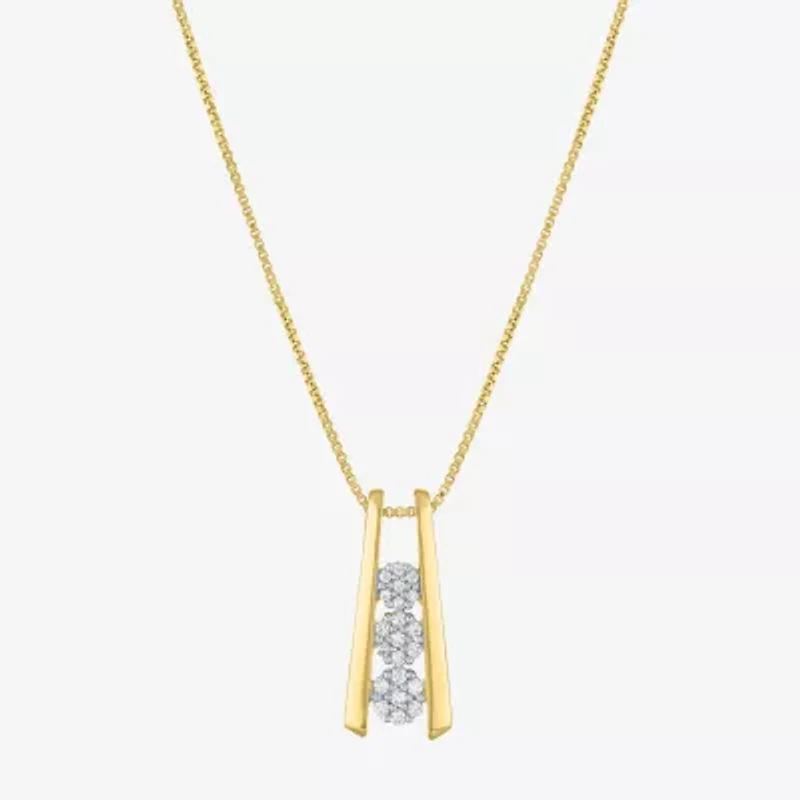 Diamond Blossom Linear (G-H / Si2-I1) Womens 1/10 CT. T.W. Lab Grown White Diamond 14K Gold Over Silver 18 Inch Pendant Necklace