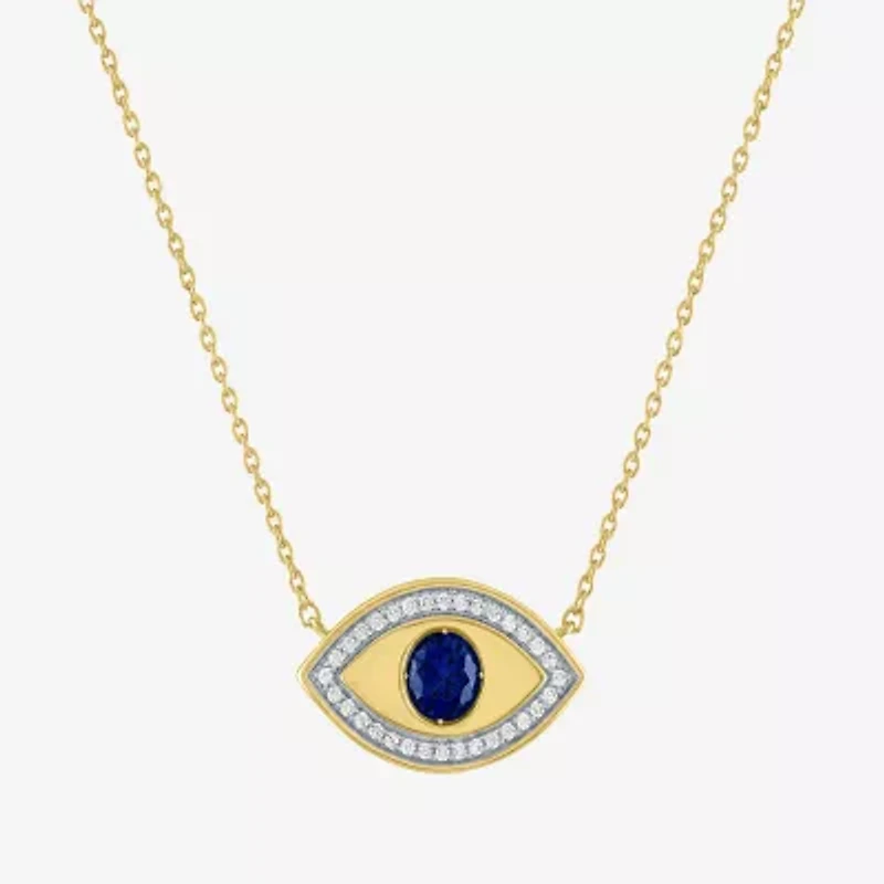Diamond Addiction Womens 1/10 CT. T.W. Lab Created Blue Sapphire 14K Gold Over Silver Evil Eye 18 Inch Pendant Necklace