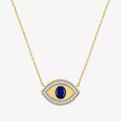 Diamond Addiction Womens 1/10 CT. T.W. Lab Created Blue Sapphire 14K Gold Over Silver Evil Eye 18 Inch Pendant Necklace