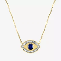 Diamond Addiction Womens 1/10 CT. T.W. Lab Created Blue Sapphire 14K Gold Over Silver Evil Eye 18 Inch Pendant Necklace