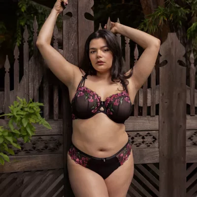 Curvy Couture Lush Embroidery Strappy Back Brief- 1615