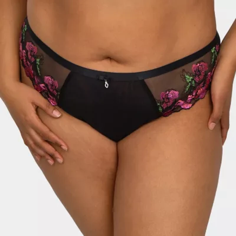 Curvy Couture Lush Embroidery Strappy Back Brief- 1615