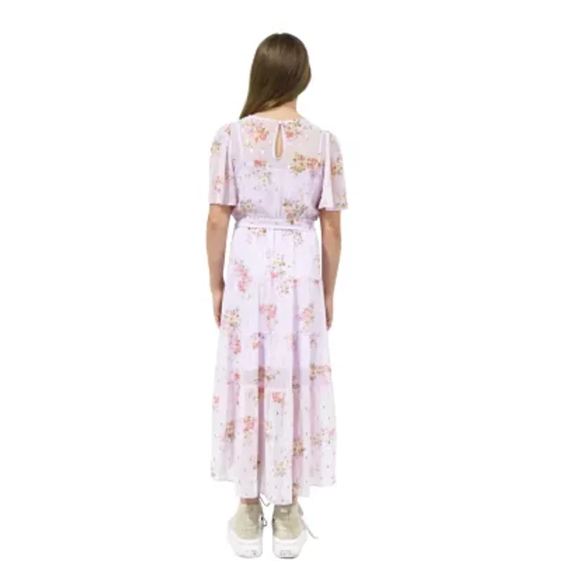 Lilt Big Kid Girls Short Sleeve Flutter Floral Maxi Dress