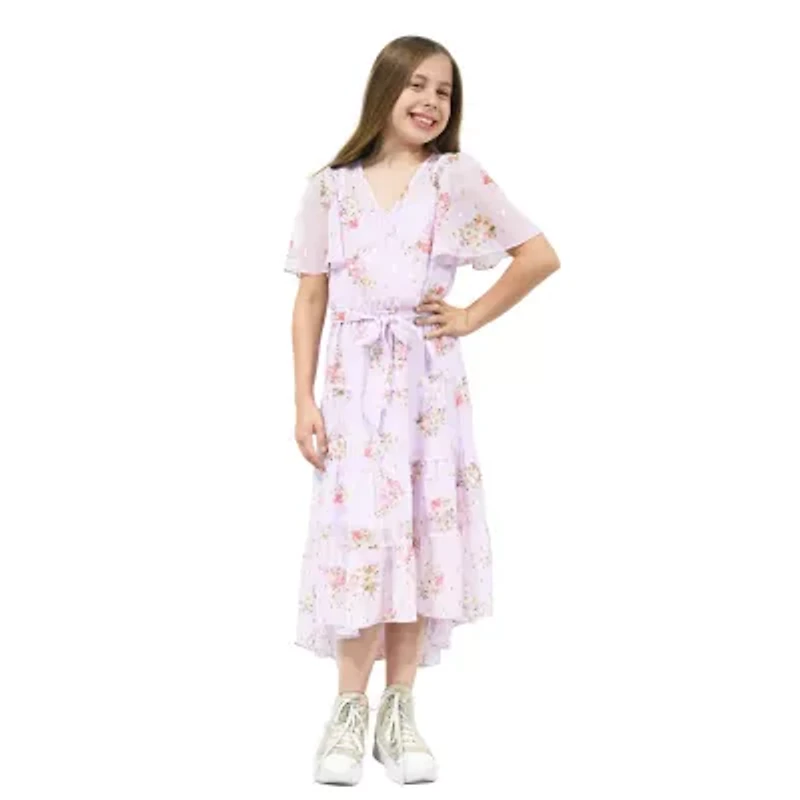 Lilt Big Kid Girls Short Sleeve Flutter Floral Maxi Dress