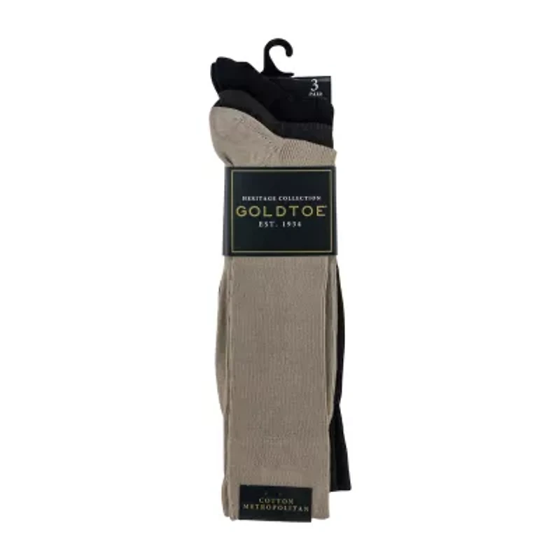 Gold Toe Cotton Metropolitan Dress Mens 3 Pair Crew Socks