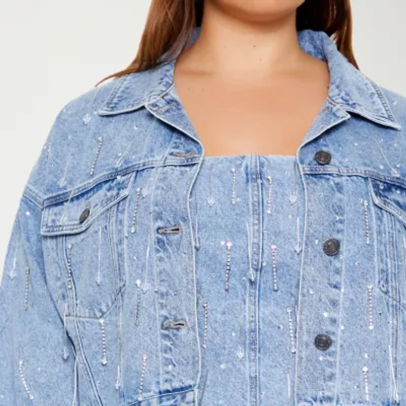 Forever 21 Embellished Womens Denim Lightweight Juniors Trucker Jacket