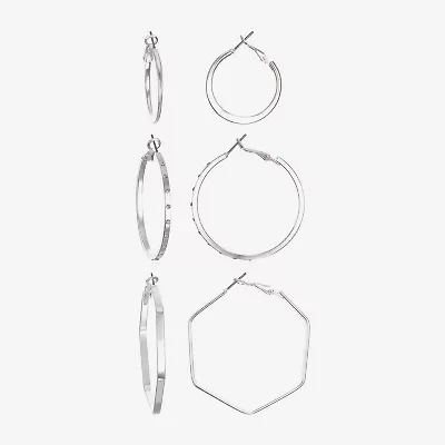 Bijoux Bar Delicates Silver Tone Womens Glass 3 Pair Earring Set
