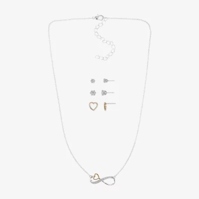 Sparkle Allure Womens Cubic Zirconia 14K Gold Over Brass Pure Silver Over Brass Heart Infinity 4-pc. Jewelry Set