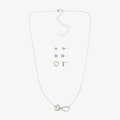 Sparkle Allure Womens Cubic Zirconia 14K Gold Over Brass Pure Silver Over Brass Heart Infinity 4-pc. Jewelry Set