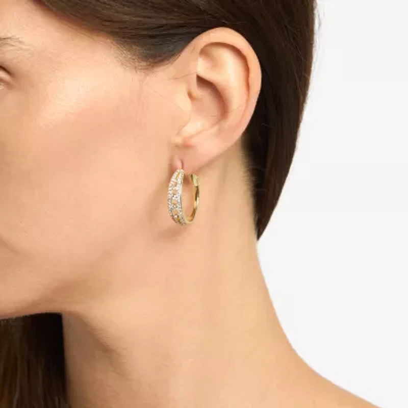 Sparkle Allure Womens Crystal 14K Gold Over Brass 25.9mm Hoop Earrings