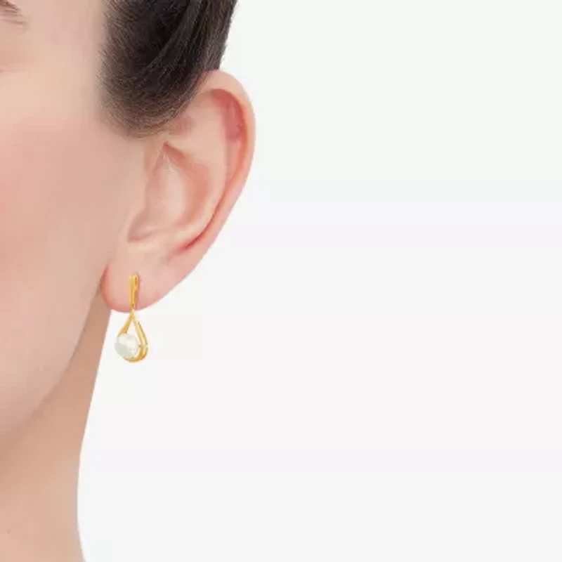Womens White Cultured Freshwater Pearl 14K Gold Over Silver Drop Earrings