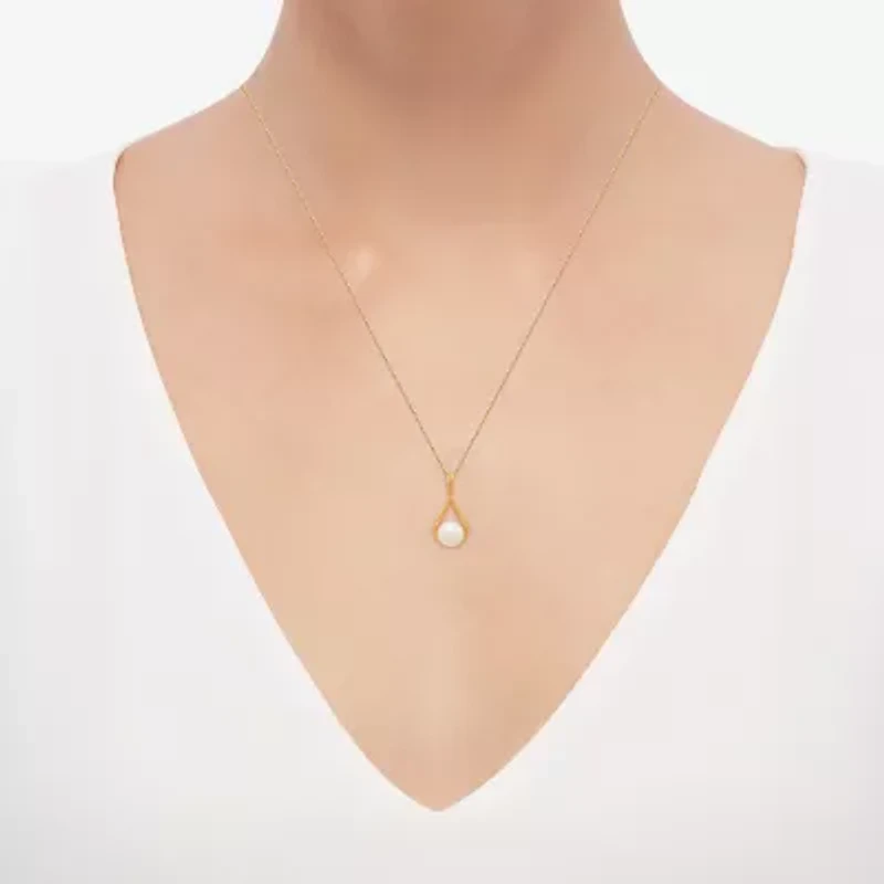 Womens White Cultured Freshwater Pearl 14K Gold Over Silver 18 Inch Pendant Necklace
