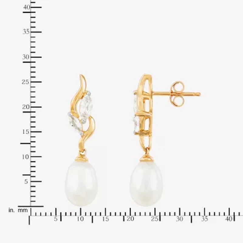 Womens White Cultured Freshwater Pearl 10K Gold Drop Earrings