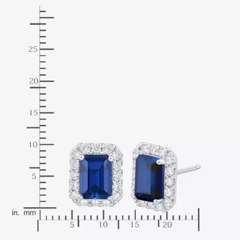 3/8 CT. T.W. Lab Created Blue Sapphire 10K White Gold 10.1mm Stud Earrings