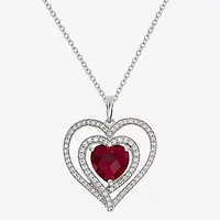 Womens Lab Created Red Ruby Sterling Silver Heart Inch Pendant Necklace