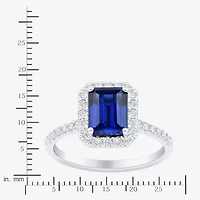 Womens Gemstone & 1/3 CT. T.W. Lab Grown Diamond 10K White Gold Halo Side Stone Cocktail Ring