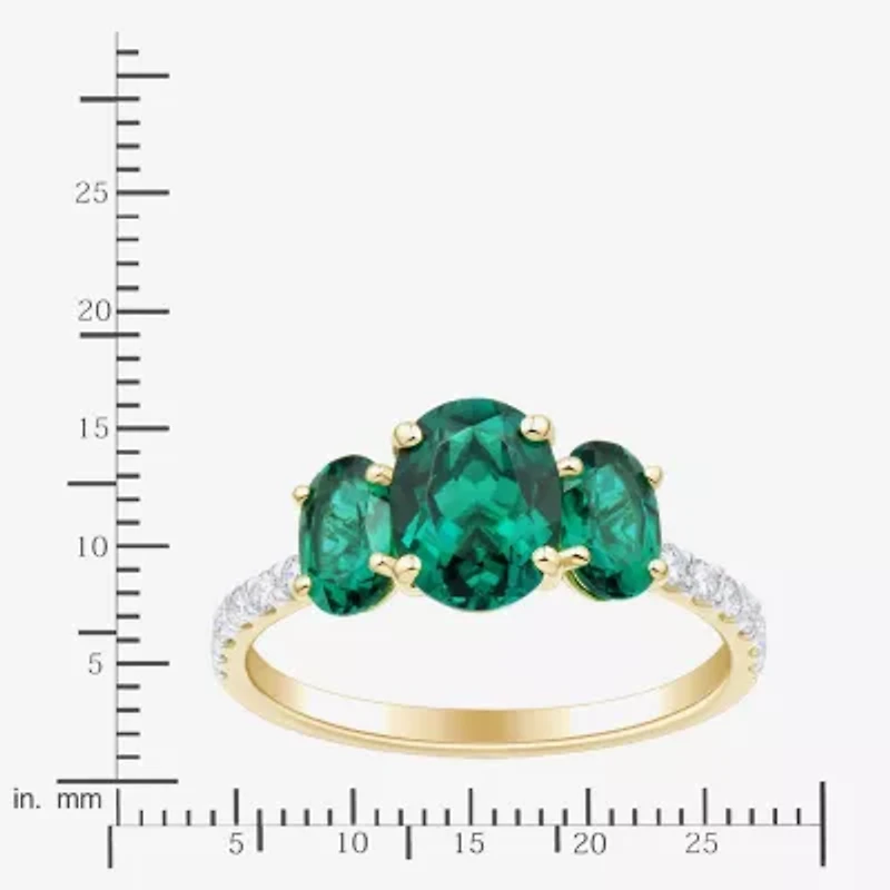 Womens Gemstone & 1/5 CT. T.W. Lab Grown Diamond 10K White Gold 3-Stone Side Stone Cocktail Ring