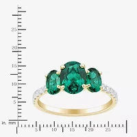 Womens Gemstone & 1/5 CT. T.W. Lab Grown Diamond 10K White Gold 3-Stone Side Stone Cocktail Ring