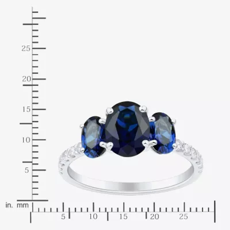 Womens Gemstone & 1/5 CT. T.W. Lab Grown Diamond 10K White Gold 3-Stone Side Stone Cocktail Ring