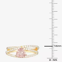 Womens Lab Created Pink Sapphire 14K Gold Over Silver Heart Crossover Side Stone Cocktail Ring