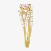 Womens Lab Created Pink Sapphire 14K Gold Over Silver Heart Crossover Side Stone Cocktail Ring