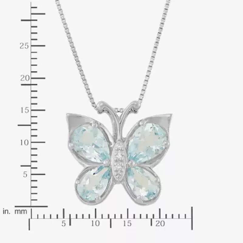Aquamarine & Diamond-Accent Butterfly Pendant Necklace