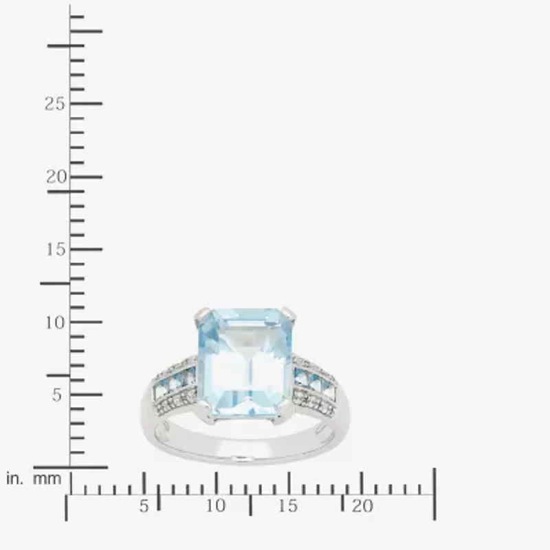 Womens Simulated Blue Aquamarine Sterling Silver Cocktail Ring