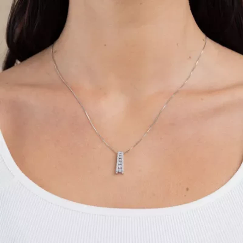 (G / Si2) Womens 1/2 CT. T.W. Lab Grown White Diamond 14K White Gold 18 Inch Pendant Necklace