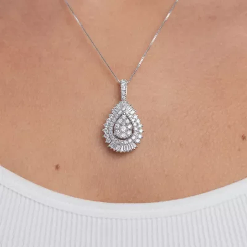 (G / Si2) Womens 2 CT. T.W. Lab Grown White Diamond 14K White Gold Pear 18 Inch Pendant Necklace