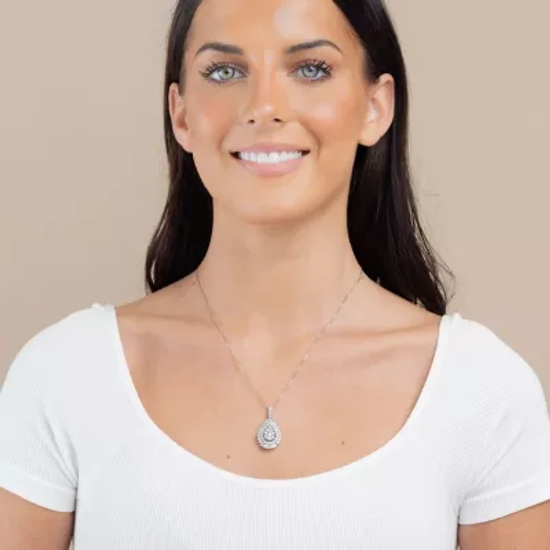 (G / Si2) Womens 2 CT. T.W. Lab Grown White Diamond 14K White Gold Pear 18 Inch Pendant Necklace