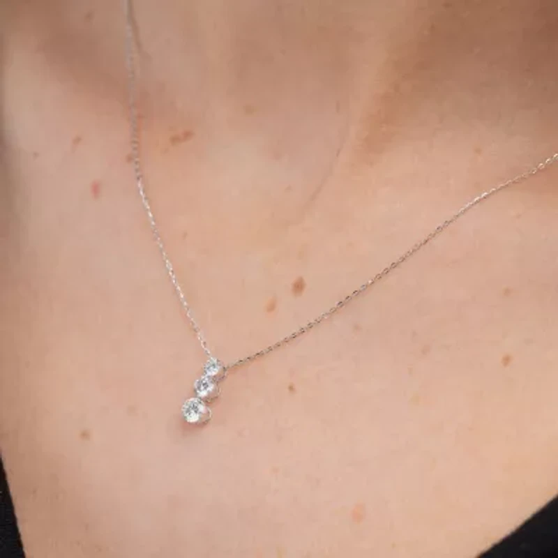 Floating Diamonds (F / Vs2) Womens 1 CT. T.W. Lab Grown White Diamond 14K White Gold Round 18 Inch Pendant Necklace