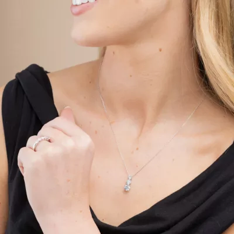 Floating Diamonds (F / Vs2) Womens CT. T.W. Lab Grown White Diamond 14K White Gold Round 18 Inch Pendant Necklace