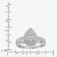 Womens 1/2 CT. T.W. Natural White Diamond 10K Gold Pear Halo Engagement Ring