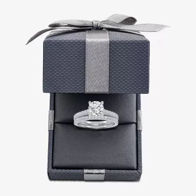 (H-I / Si2-I1) Womens 1 1/2 CT. T.W. Lab Grown White Diamond 10K or 14K Gold Round Side Stone Bridal Set
