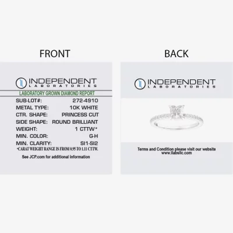 (G-H /  Si1-Si2) Womens 1 CT. T.W. Lab Grown White Diamond 10K Gold Side Stone Engagement Ring