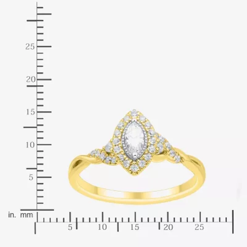 (H-I / Si1-Si2) Womens 1/3 CT. T.W. Lab Grown White Diamond 10K Gold Marquise Side Stone Halo Engagement Ring