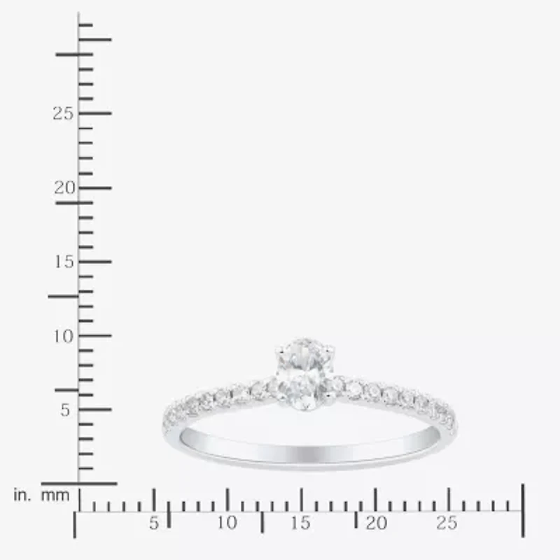 (H-I / Si1-Si2) Womens 1/2 CT. T.W. Lab Grown White Diamond 10K Gold Oval Side Stone Engagement Ring
