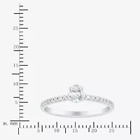 (H-I / Si1-Si2) Womens 1/2 CT. T.W. Lab Grown White Diamond 10K Gold Oval Side Stone Engagement Ring