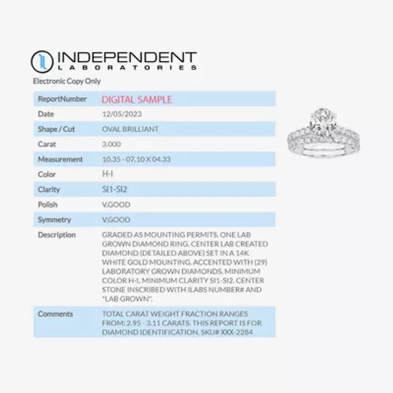 (H-I / SI1-SI2) Signature By Modern Bride Womens 3 CT. T.W. Lab Grown White Diamond 14K Gold Oval Bridal Set