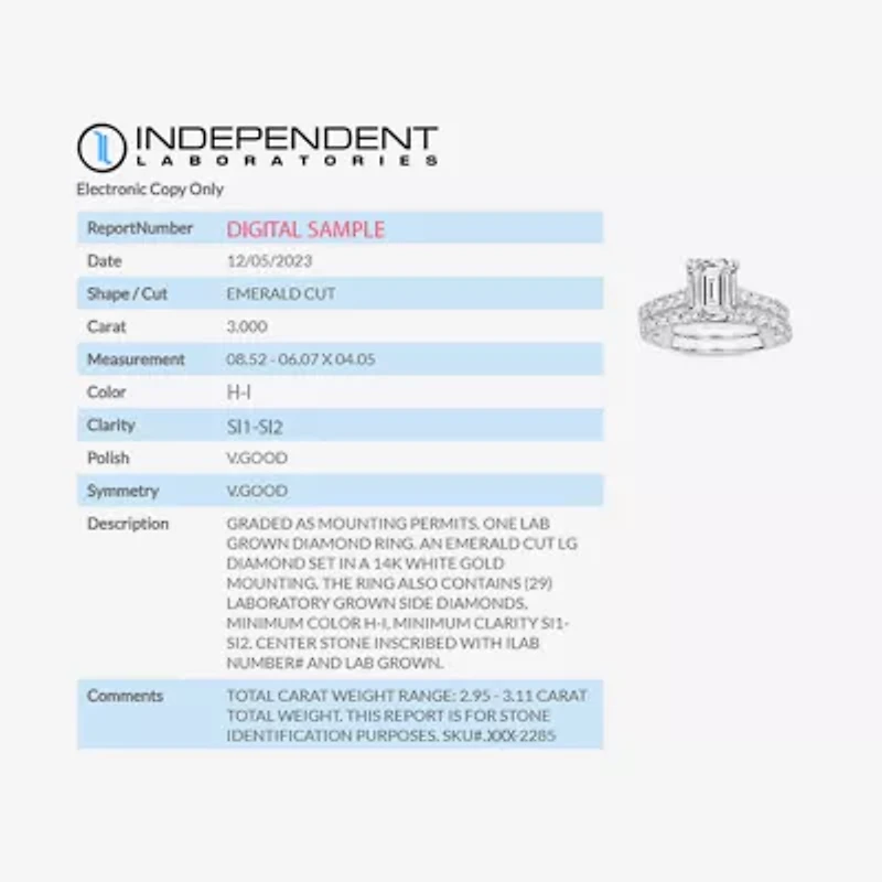 (H-I / SI1-SI2) Signature By Modern Bride Womens 3 CT. T.W. Lab Grown White Diamond 14K Gold Emerald Bridal Set