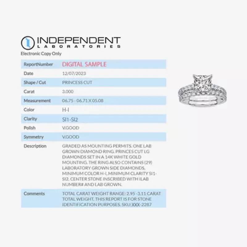 (H-I / SI1-SI2) Signature By Modern Bride Princess Cut Womens 3 CT. T.W. Lab Grown White Diamond 14K Gold Bridal Set