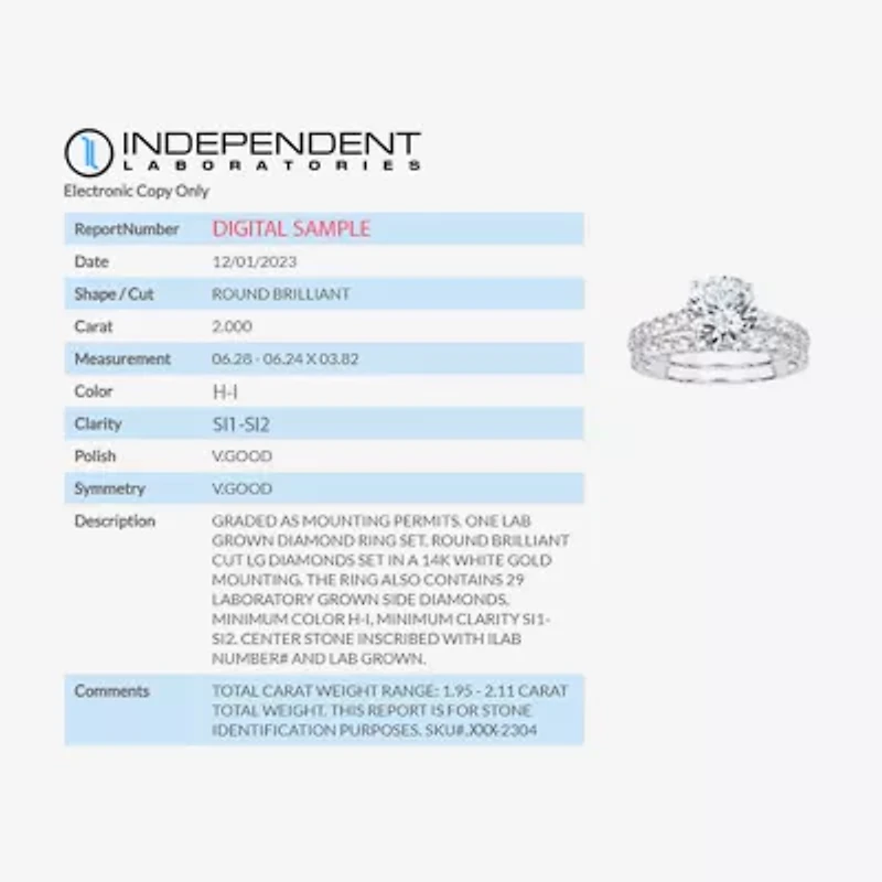 Signature By Modern Bride (H-I / Si1-Si2) Womens 2 CT. T.W. Lab Grown White Diamond 14K Gold Round Bridal Set