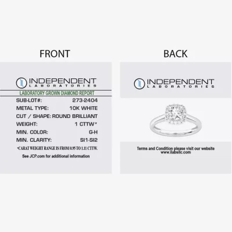 1 CT. T.W. Lab-Grown (G-H / SI1-SI2) Diamond Cushion Halo Engagement Ring 10K Gold