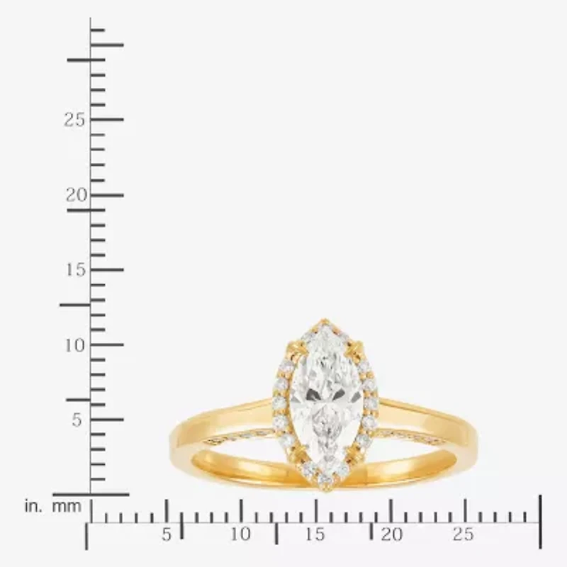 (H-I / Si1-Si2) Womens 1 CT. T.W. Lab Grown White Diamond 10K Gold Marquise Halo Engagement Ring