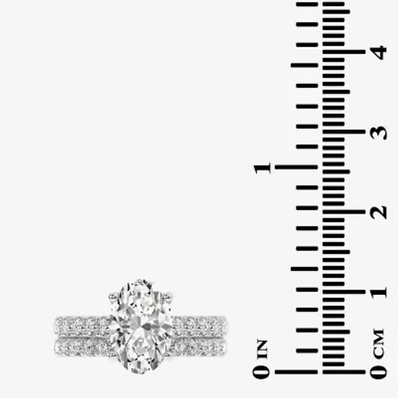 (G-H / Si1-Si2) Womens 4 CT. T.W. Lab Grown White Diamond 14K Gold Oval Side Stone Bridal Set