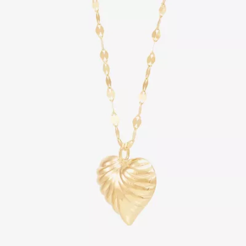 Womens 10K Gold Heart Inch Pendant Necklace