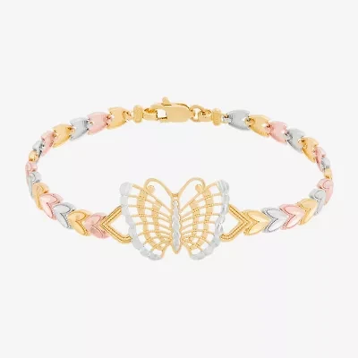 Womens 14K Tri-Color Gold Solid Butterfly 7.5 Inch Link Bracelet