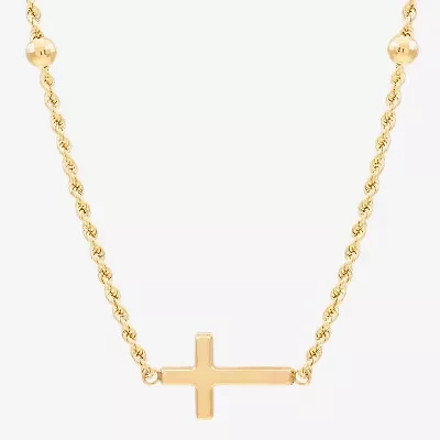 Sideways Womens 10K Gold Cross 18 Inch Pendant Necklace