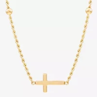 Sideways Womens 10K Gold Cross 18 Inch Pendant Necklace