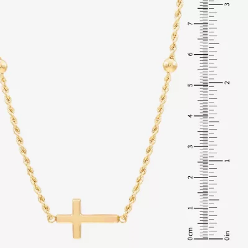 Sideways Womens 10K Gold Cross 18 Inch Pendant Necklace
